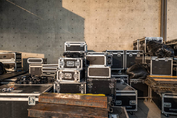 stack of audio equipment boxes - concert stock pictures, royalty-free photos & images