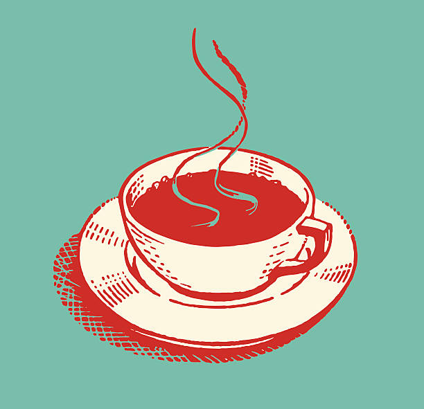 steaming hot beverage in cup on saucer - coffee stock illustrations