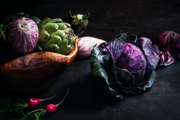 still life of vegetables with dark background - food stock pictures, royalty-free photos & images