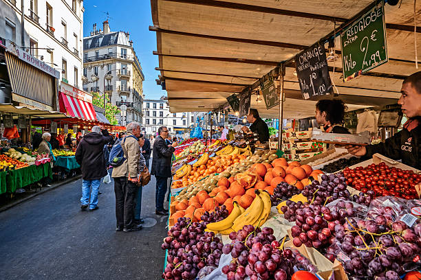 street market aligre in paris - food stock pictures, royalty-free photos & images