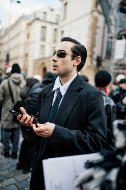 Streetstyle during Paris Men's Fall Fashion Week 2025 on January 26, 2025 in Paris, France.