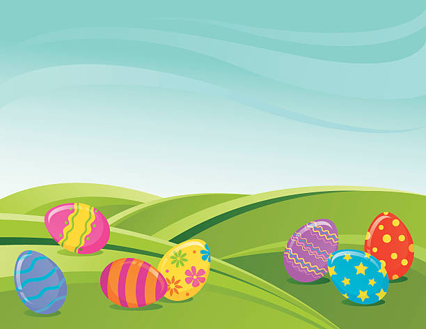 stylized easter landscape - garden decoration stock illustrations