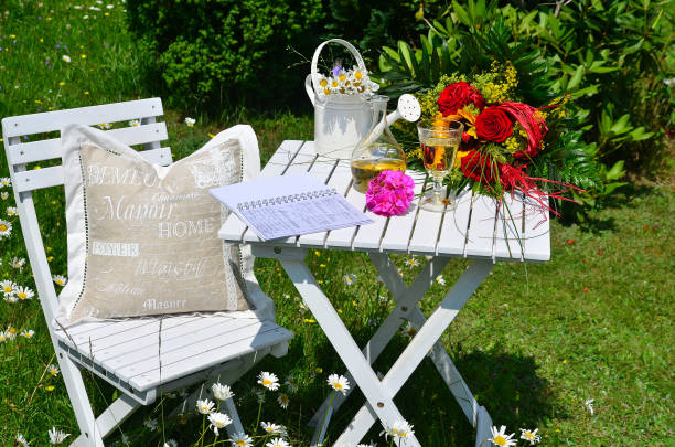 summer in the garden in a vintage look - garden decoration stock pictures, royalty-free photos & images