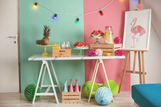 summer party table - home decoration stock pictures, royalty-free photos & images