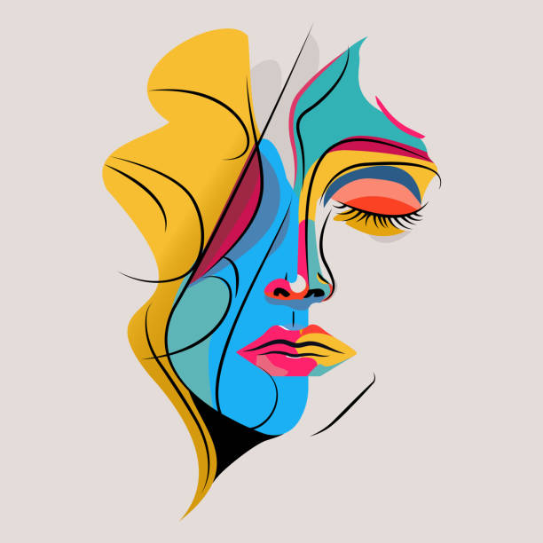 surreal colourful female face portrait - fashion stock illustrations