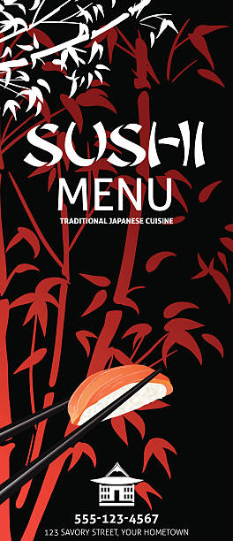 sushi restaurant menu template or background with bamboo - junk food stock illustrations