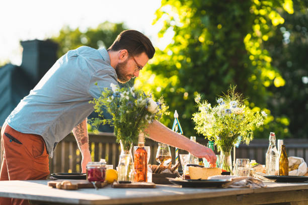 swedish midsummer food - garden decoration stock pictures, royalty-free photos & images