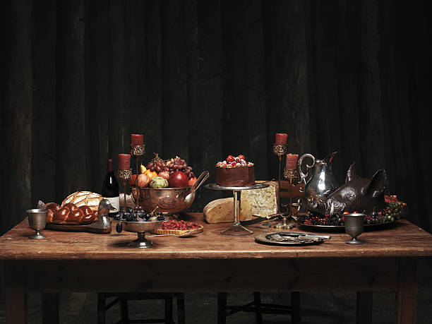 table set with large meal feast - food stock pictures, royalty-free photos & images