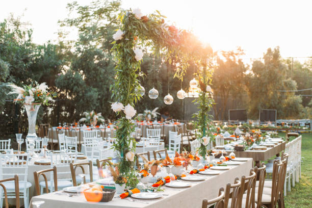table setting for an event party or wedding reception - home decoration stock pictures, royalty-free photos & images