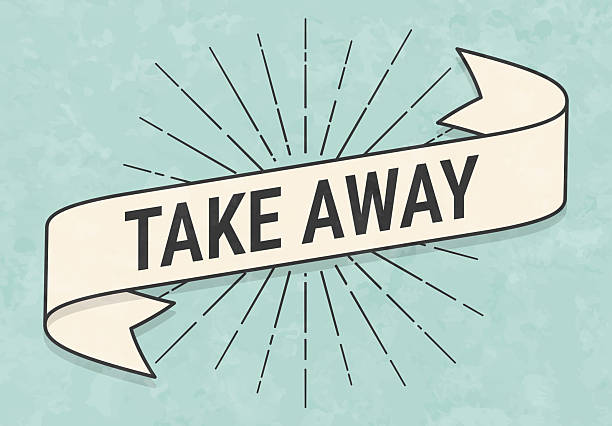 take away - banner in retro vintage style - old textured paper - junk food stock illustrations