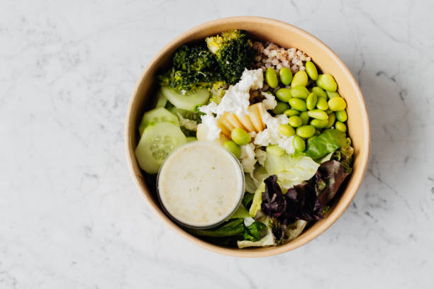 take out balanced food. cardboard reusable box with healthy food. - junk food stock pictures, royalty-free photos & images