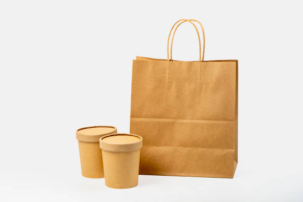 takeaway paper bag and containers - junk food stock pictures, royalty-free photos & images