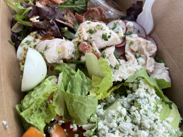 Takeout cobb salad in a to-go container, Lafayette, California, January 13, 2022. Photo courtesy Sftm.