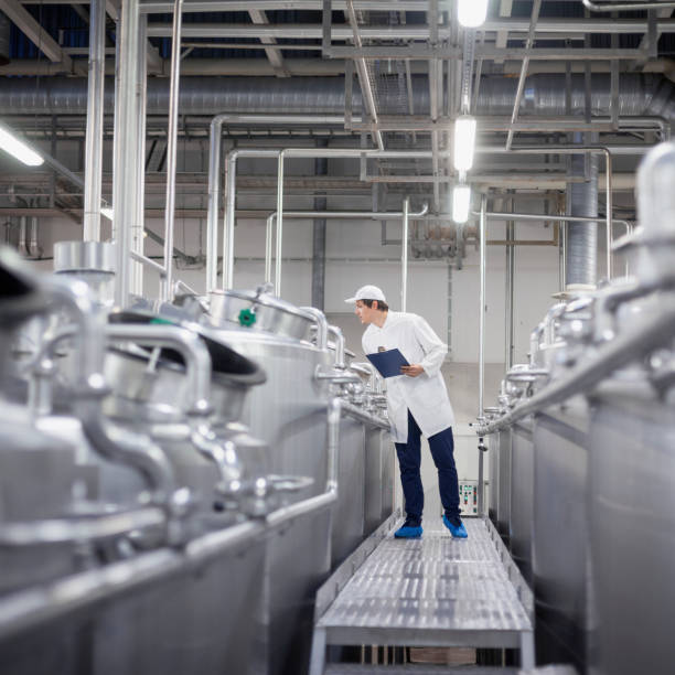 technician in ice cream factory - food photos et images de collection