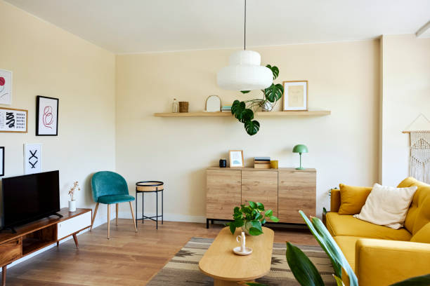 television set and furniture at home - home decoration stock pictures, royalty-free photos & images