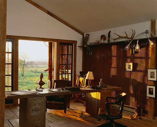 tennessee traditional horse farm: french doors open to study - home decoration stock pictures, royalty-free photos & images