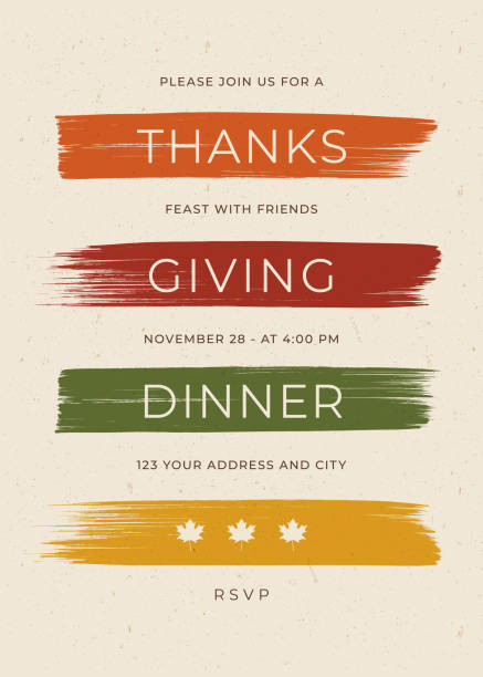 thanksgiving dinner invitation template. - food stock illustrations