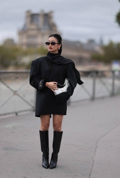 Thanya Wong seen wearing Gentle Monster black sunglasses, Polène Paris gold jewelry / earrings and rings, Vautrait black oversized elegant blazer...