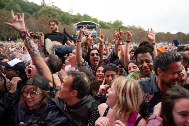 The crowd goes wild at The Offspring concert at the Rock en Seine festival, Saint-Cloud, France, 24 August 2024.