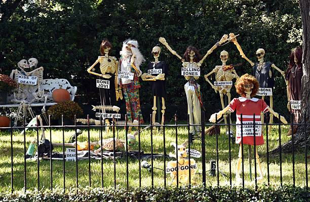 The front yard of a house in the Garden District of New Orleans, Louisiana, wears special decorations on October 19, 2015 as the city prepares to...