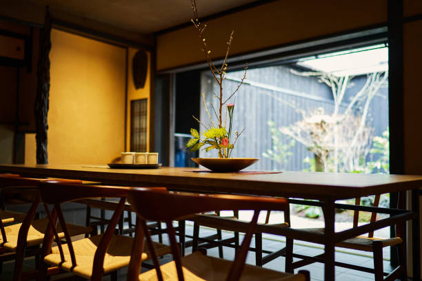 the hotel's dining room is a modern interpretation of a traditional japanese kyoto machiya. - home decoration stock pictures, royalty-free photos & images