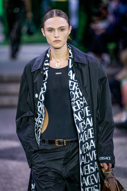 The model Mingus Lucien Reedus at the Versace fashion show on the second day of Milan Fashion Week Men's Collection Spring Summer 2023. Milan , June...