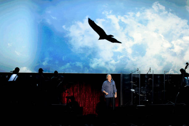 The Spanish singer-songwriter and poet Joan Manuel Serrat , performs at "Jardines de Terramar" in Sitges, before 2100 people with a "Sold Out" at the...