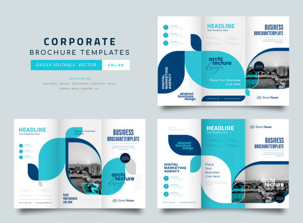 three fold brochure design. corporate business template for tri fold flyer. - fashion stock illustrations