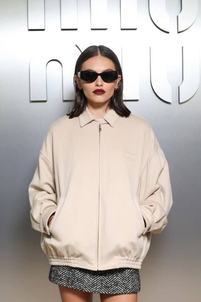Thylane Blondeau attends the Miu Miu Womenswear S/S 2024 show as part of Paris Fashion Week at Palais d'Iena on October 03, 2023 in Paris, France.