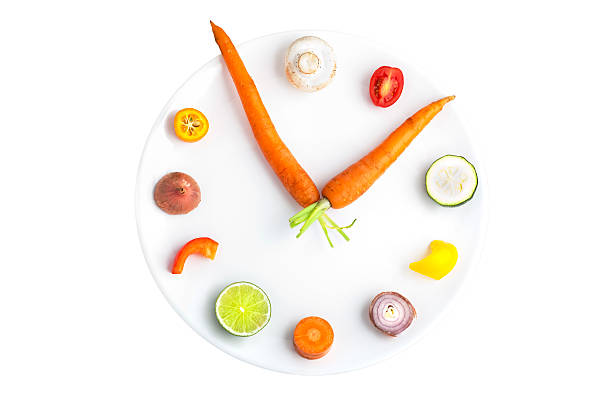 time for food - clock made from assorted fruit & vegetables - food stock pictures, royalty-free photos & images