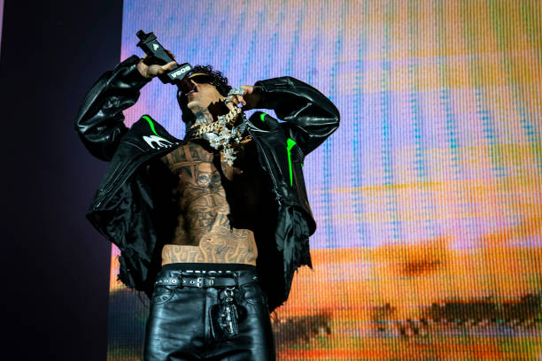 Tony Effe performs at Unipol Assago Forum on October 12, 2024 in Milan, Italy.