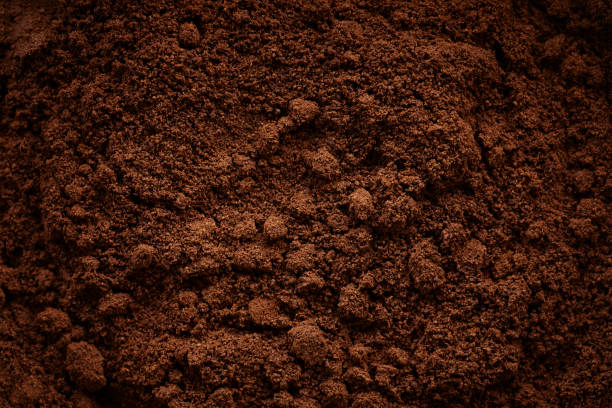 top view close-up of grinded coffee beans - coffee stock pictures, royalty-free photos & images