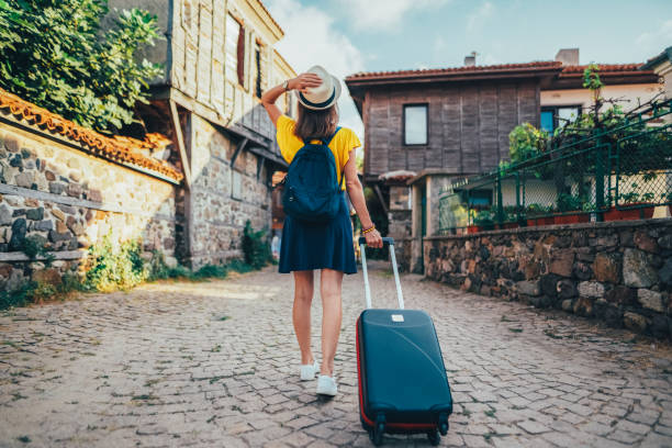 tourist woman traveling around europe - travel stock pictures, royalty-free photos & images