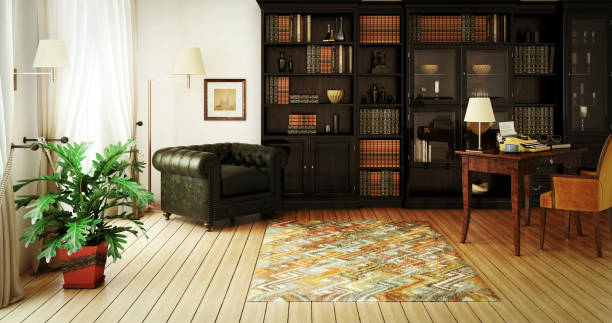 traditional home library interior - home decoration stock pictures, royalty-free photos & images