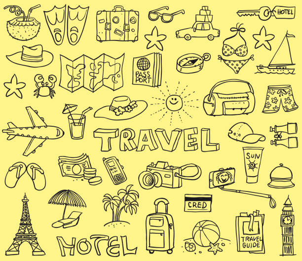 travel funny doodles - travel stock illustrations