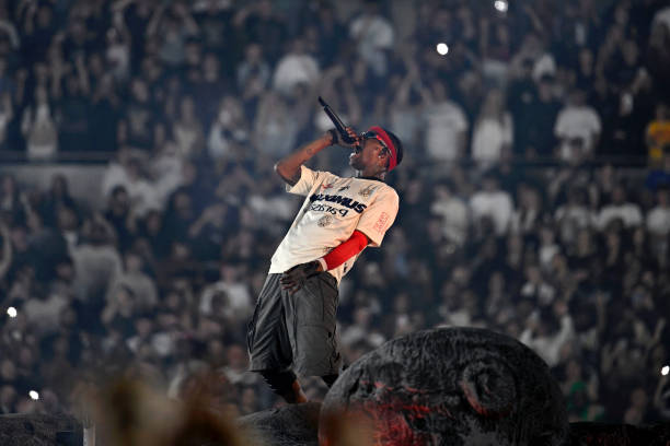 Travis Scott performs onstage during the Utopia – Circus Maximus World Tour at Tottenham Hotspur Stadium on July 11, 2024 in London, England.