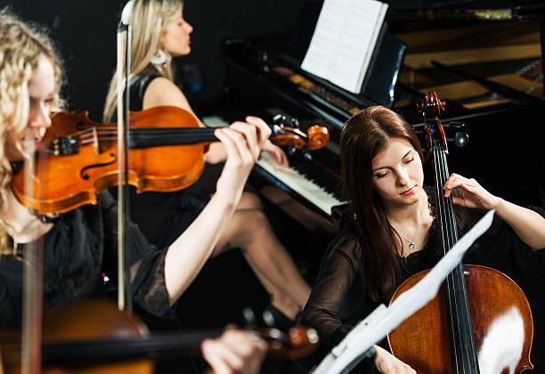 trio orchestra. - concert stock pictures, royalty-free photos & images