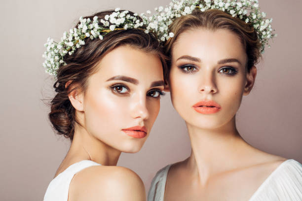 two beautiful girls - hairstyle stock pictures, royalty-free photos & images