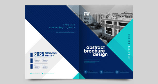 two fold brochure design with line shapes, corporate business template for two fold flyer. creative concept folded flyer or brochure. - fashion stock illustrations