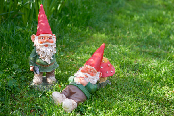 two garden gnomes - garden decoration stock pictures, royalty-free photos & images