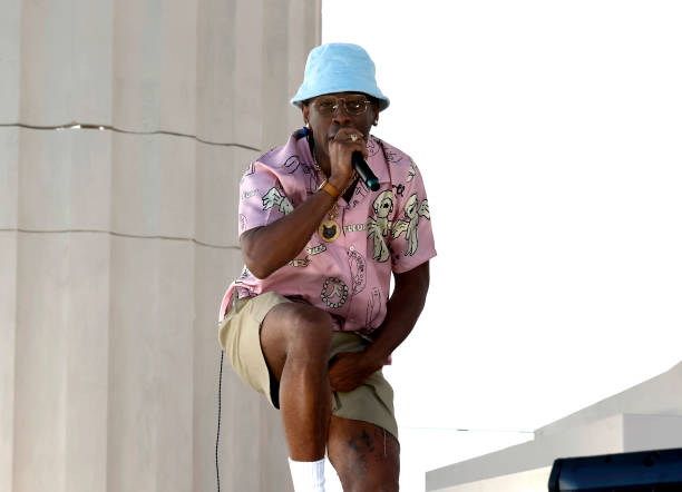 Tyler, the Creator performs with Kali Uchis at the Coachella Stage during the 2023 Coachella Valley Music and Arts Festival on April 16, 2023 in...