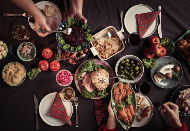 typical swedish scandinavian christmas smörgåsbord food - food stock pictures, royalty-free photos & images