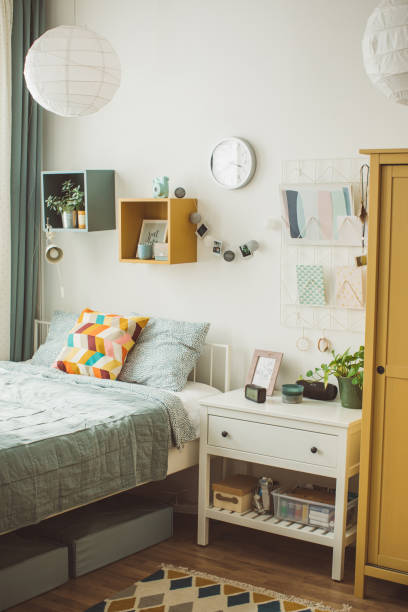 university dorm room - home decoration stockfoto's en -beelden