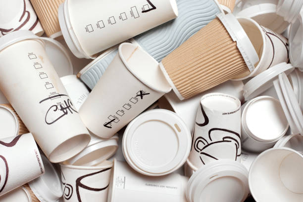 unrecyclable takeaway coffee cups - junk food stock pictures, royalty-free photos & images
