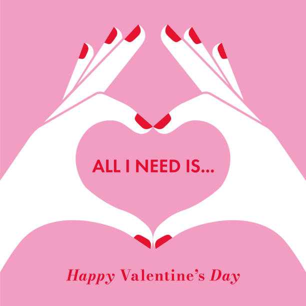 valentine's day card. female hands shaping a heart symbol on pink background. - nails art stock illustrations