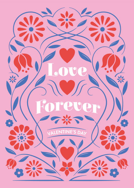 valentine’s day card with floral frame. - home decoration stock illustrations