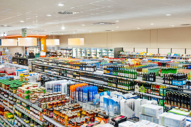 variety of produce on display in well stocked supermarket - food stock pictures, royalty-free photos & images