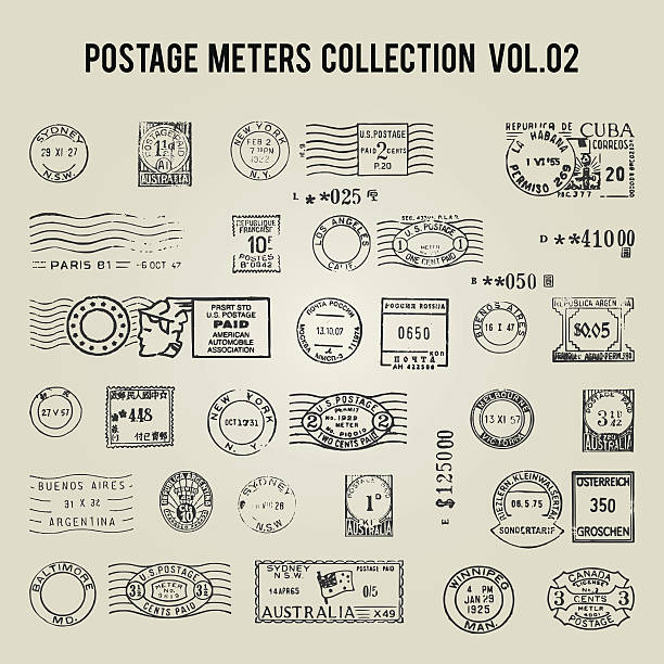 vector vintage postage meters - travel stock illustrations