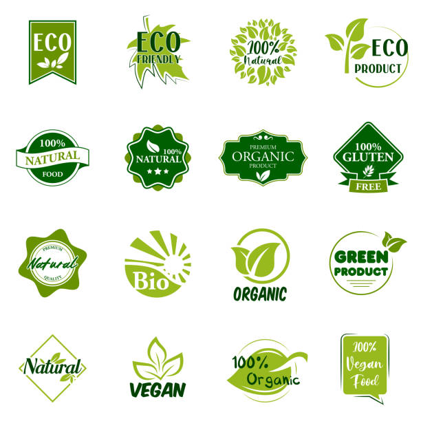 vegan and organic food labels - food stock illustrations