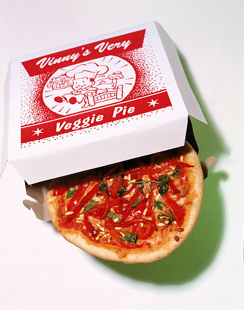 vegetarian pizza in takeout box - junk food stock pictures, royalty-free photos & images
